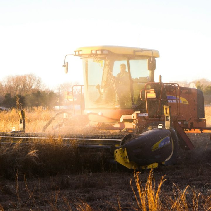person riding brown combine harvester during daytime